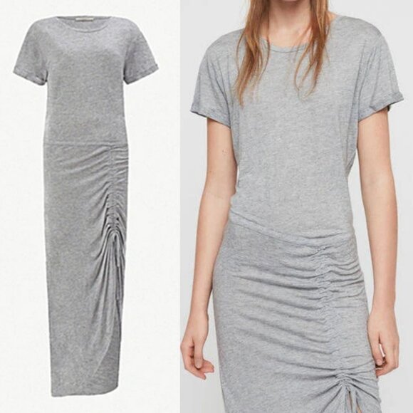 AllSaints Filor Maxi Drawstring Dress Modal Wool Blend Marled Gray Size M $120 - Picture 4 of 16